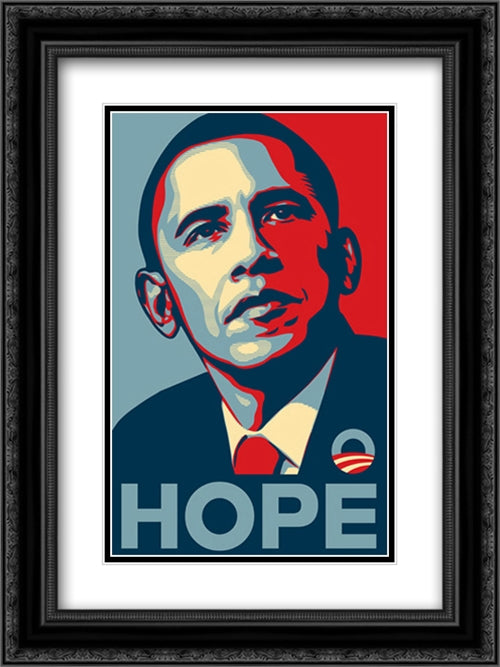 RARE Obama Campaign Poster - HOPE 18x24 Black Ornate Wood Framed Movie Poster with Double Matting