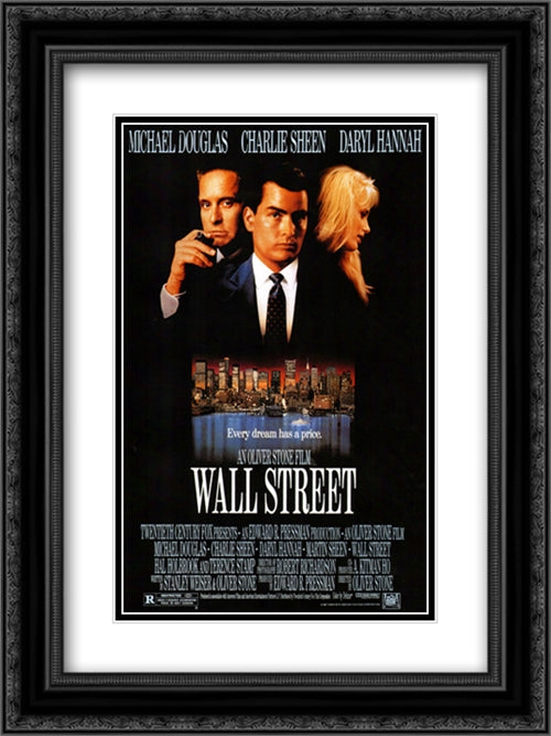 Wall Street 18x24 Black Ornate Wood Framed Movie Poster with Double Matting