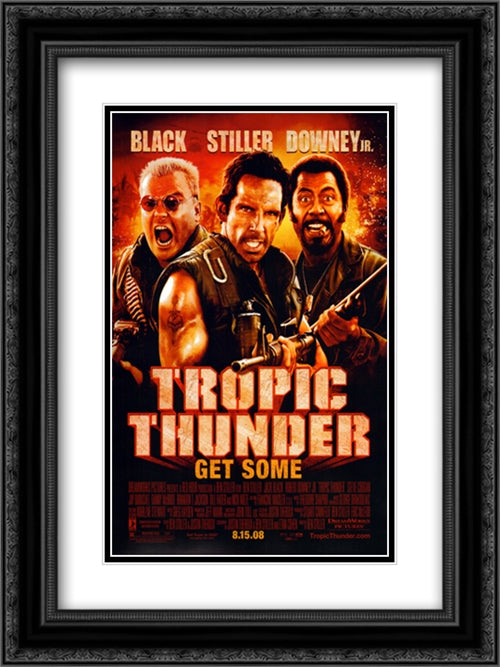 Tropic Thunder 18x24 Black Ornate Wood Framed Movie Poster with Double Matting
