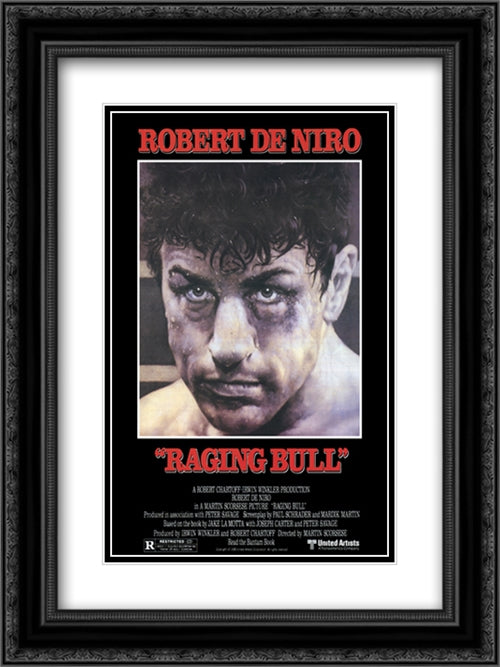Raging Bull 18x24 Black Ornate Wood Framed Movie Poster with Double Matting