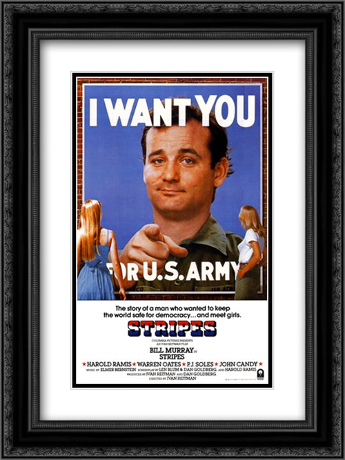 Stripes 18x24 Black Ornate Wood Framed Movie Poster with Double Matting