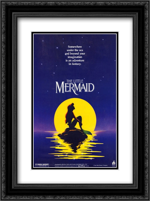 The Litlle Mermaid 18x24 Black Ornate Wood Framed Movie Poster with Double Matting