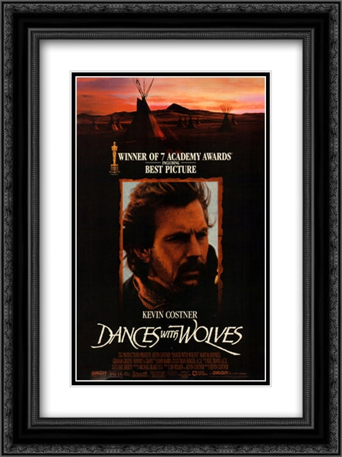 Dances with Wolves 18x24 Black Ornate Wood Framed Movie Poster with Double Matting