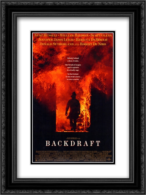 Backdraft 18x24 Black Ornate Wood Framed Movie Poster with Double Matting
