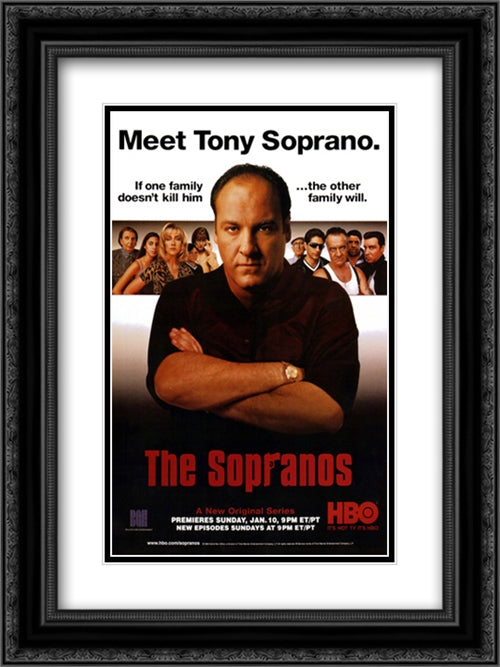 The Sopranos 18x24 Black Ornate Wood Framed Movie Poster with Double Matting