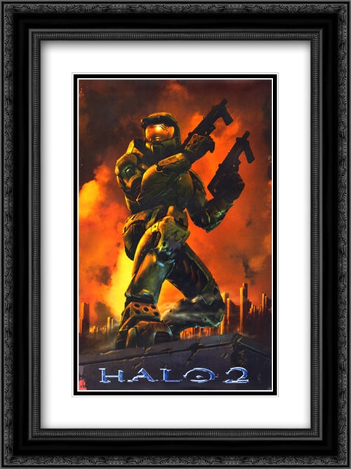 Halo 2 18x24 Black Ornate Wood Framed Movie Poster with Double Matting