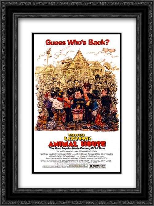 Animal House 18x24 Black Ornate Wood Framed Movie Poster with Double Matting