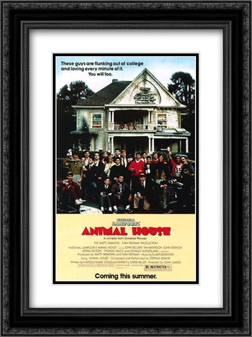 Animal House 18x24 Black Ornate Wood Framed Movie Poster with Double Matting