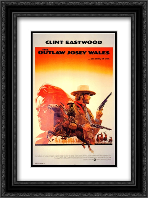 Outlaw Josey Wales 18x24 Black Ornate Wood Framed Movie Poster with Double Matting