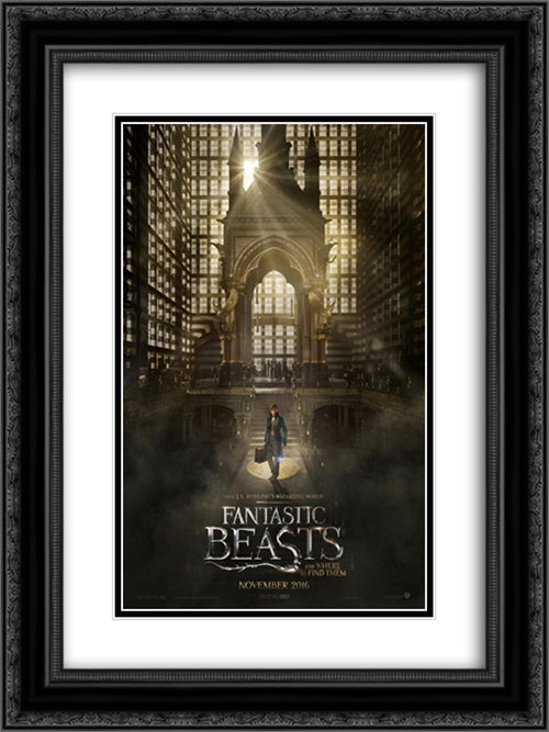 Fantastic Beasts 18x24 Black Ornate Wood Framed Movie Poster with Double Matting