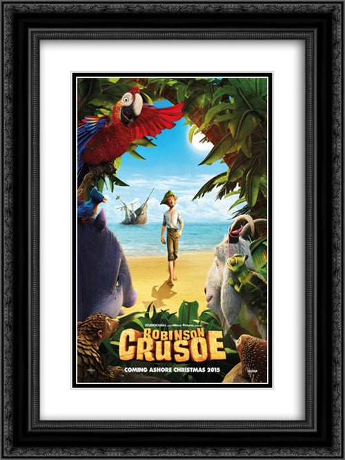 Robinson Crusoe 18x24 Black Ornate Wood Framed Movie Poster with Double Matting