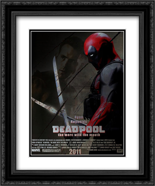 Deadpool 20x24 Black Ornate Wood Framed Movie Poster with Double Matting