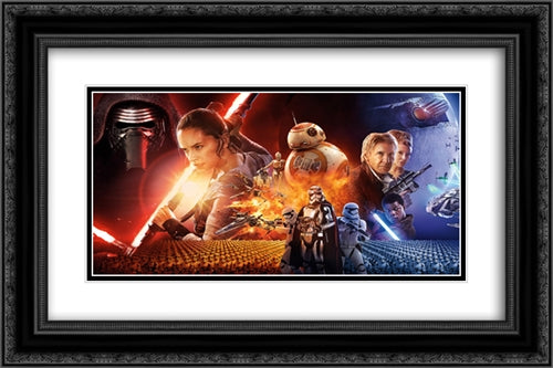Star Wars The Force Awakens 24x16 Black Ornate Wood Framed Movie Poster with Double Matting