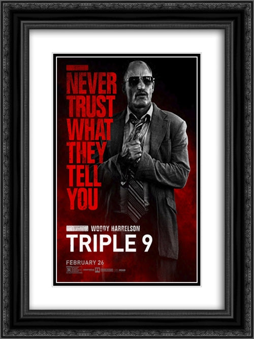 Triple 9 18x24 Black Ornate Wood Framed Movie Poster with Double Matting