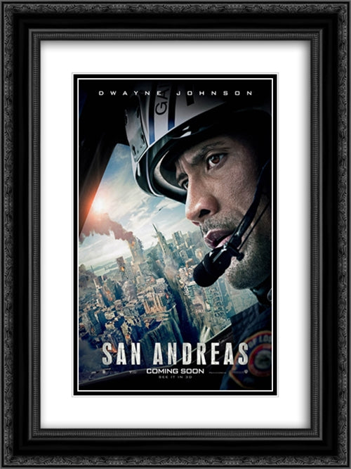 San Andreas 18x24 Black Ornate Wood Framed Movie Poster with Double Matting