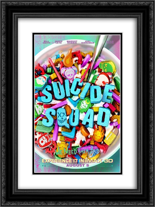 Suicide Squad 18x24 Black Ornate Wood Framed Movie Poster with Double Matting