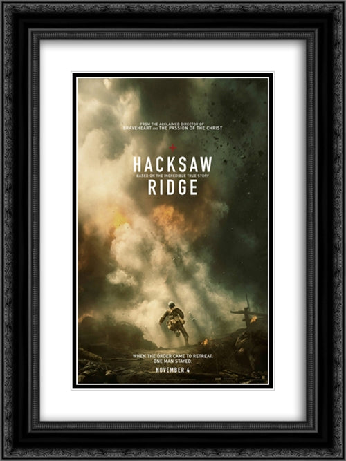 Hacksaw Ridge 18x24 Black Ornate Wood Framed Movie Poster with Double Matting