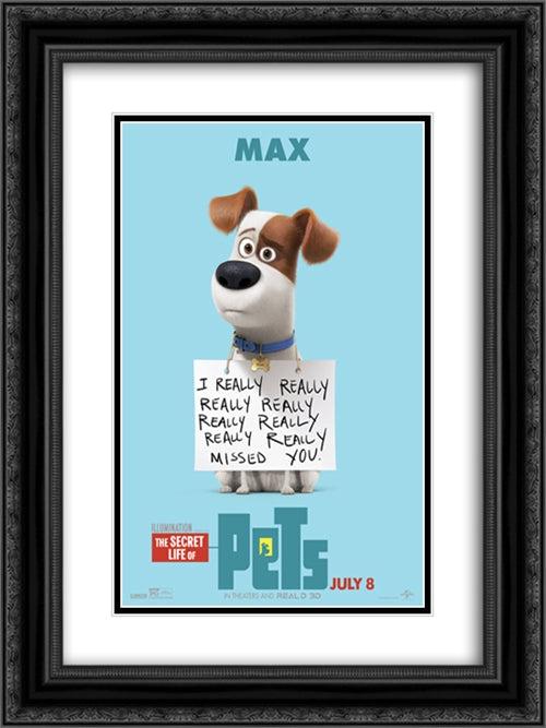 The Secret Life of Pets 18x24 Black Ornate Wood Framed Movie Poster with Double Matting