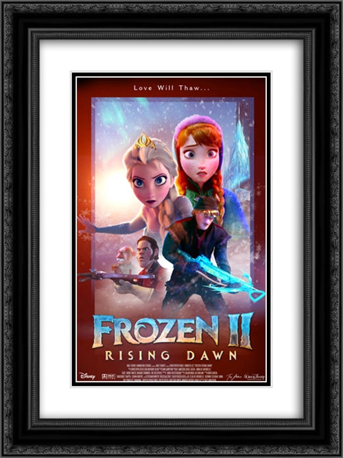 Frozen II Rising Dawn 18x24 Black Ornate Wood Framed Movie Poster with Double Matting