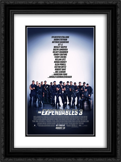 The Expendables 3 18x24 Black Ornate Wood Framed Movie Poster with Double Matting