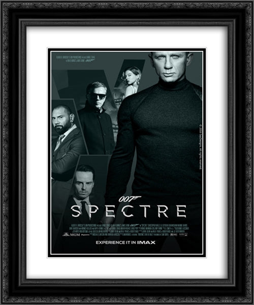 007 Spectre 20x24 Black Ornate Wood Framed Movie Poster with Double Matting