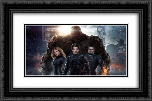 Fantastic Four 24x16 Black Ornate Wood Framed Movie Poster with Double Matting