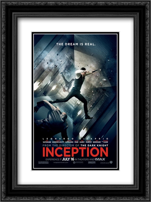 Inception 18x24 Black Ornate Wood Framed Movie Poster with Double Matting