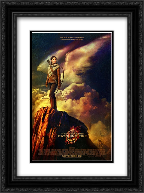 The Hunger Games Catching Fire 18x24 Black Ornate Wood Framed Movie Poster with Double Matting