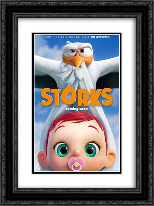 Storks 18x24 Black Ornate Wood Framed Movie Poster with Double Matting