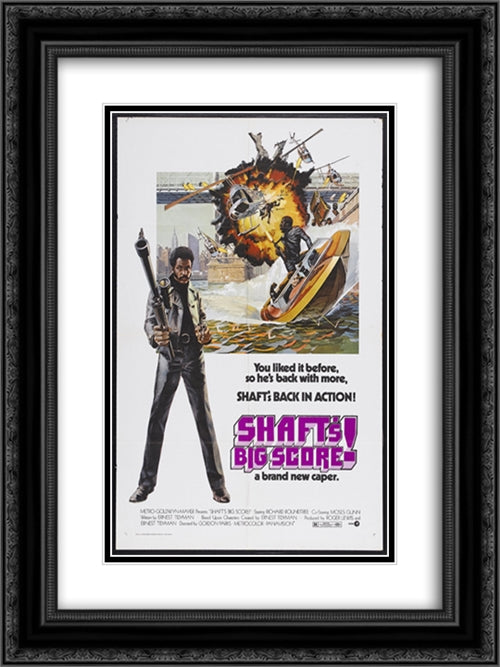 Shaft's Big Score 18x24 Black Ornate Wood Framed Movie Poster with Double Matting