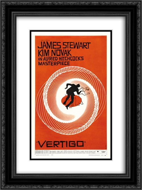Vertigo 18x24 Black Ornate Wood Framed Movie Poster with Double Matting
