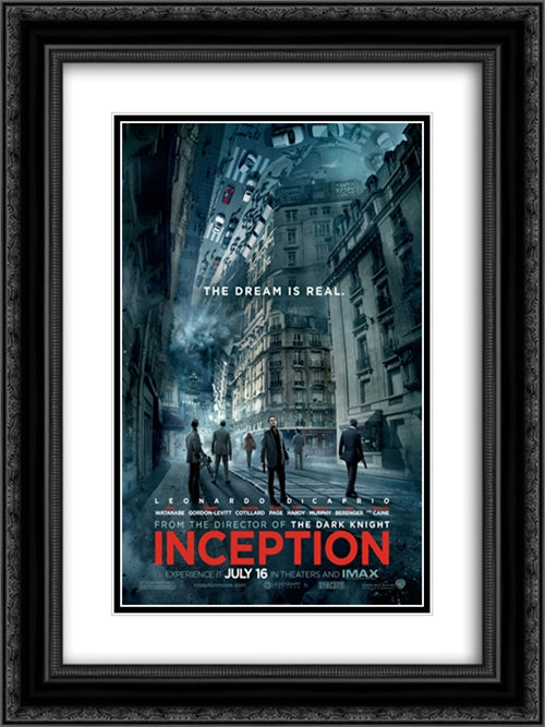 Inception 18x24 Black Ornate Wood Framed Movie Poster with Double Matting