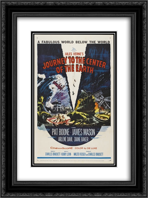 Journey to the Center of the Earth 18x24 Black Ornate Wood Framed Movie Poster with Double Matting