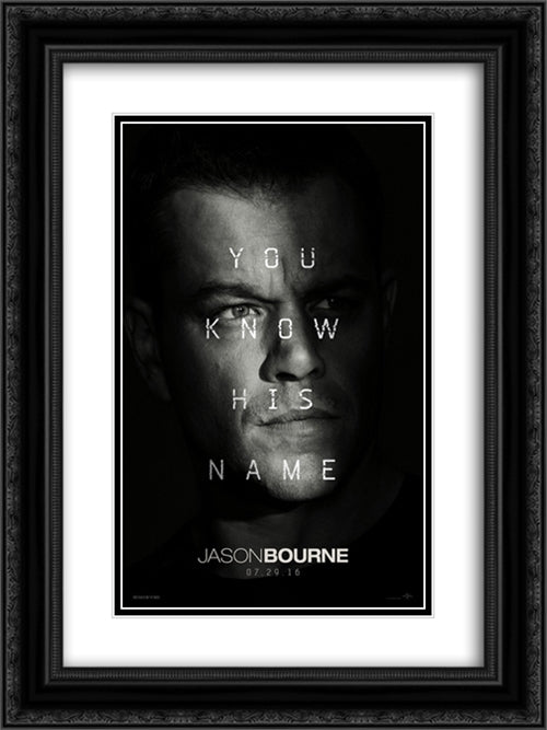 Jason Bourne 18x24 Black Ornate Wood Framed Movie Poster with Double Matting