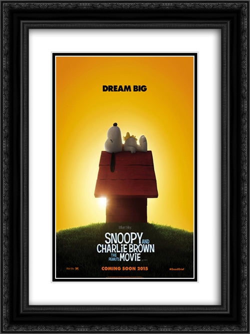 Snoopy and Charlie Brown 18x24 Black Ornate Wood Framed Movie Poster with Double Matting