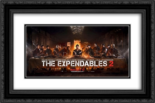 The Expendables 2 24x16 Black Ornate Wood Framed Movie Poster with Double Matting