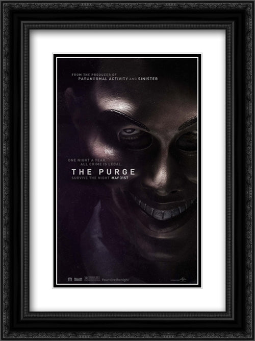 The Purge 18x24 Black Ornate Wood Framed Movie Poster with Double Matting