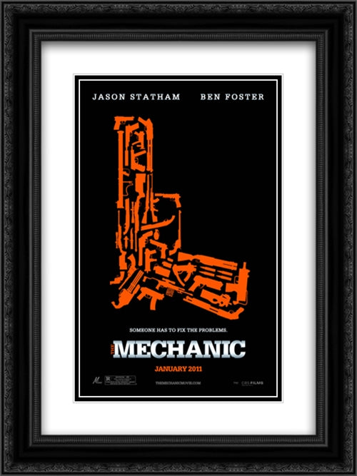 The Mechanic 18x24 Black Ornate Wood Framed Movie Poster with Double Matting