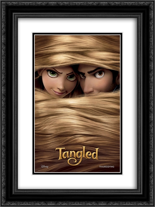 Tangled 18x24 Black Ornate Wood Framed Movie Poster with Double Matting