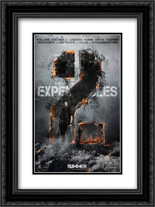 Expendables 2 18x24 Black Ornate Wood Framed Movie Poster with Double Matting