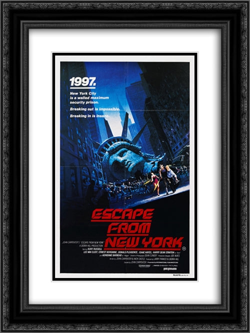 Escape From New York 18x24 Black Ornate Wood Framed Movie Poster with Double Matting