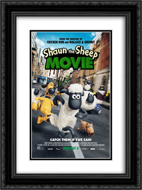 Shaun the Sheep 18x24 Black Ornate Wood Framed Movie Poster with Double Matting