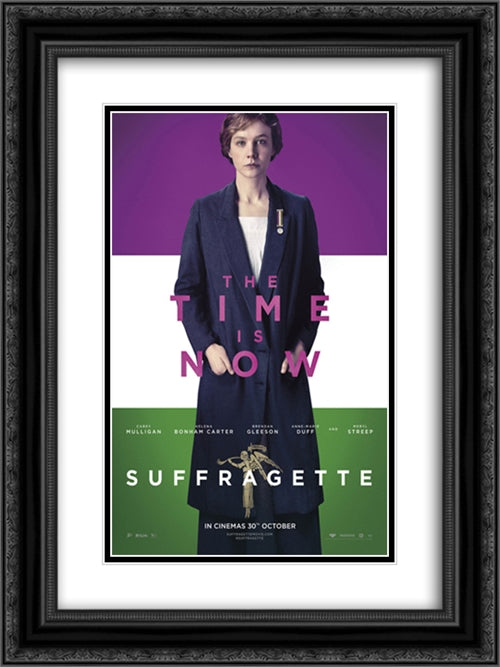 Suffragette 18x24 Black Ornate Wood Framed Movie Poster with Double Matting