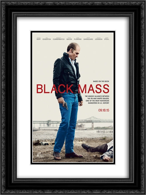Black Mass 18x24 Black Ornate Wood Framed Movie Poster with Double Matting