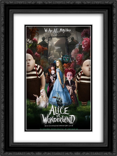 Alice in Wonderland 18x24 Black Ornate Wood Framed Movie Poster with Double Matting