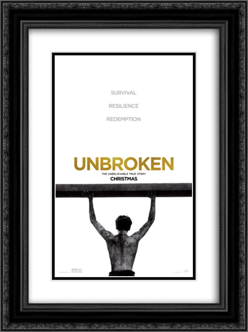 Unbroken 18x24 Black Ornate Wood Framed Movie Poster with Double Matting