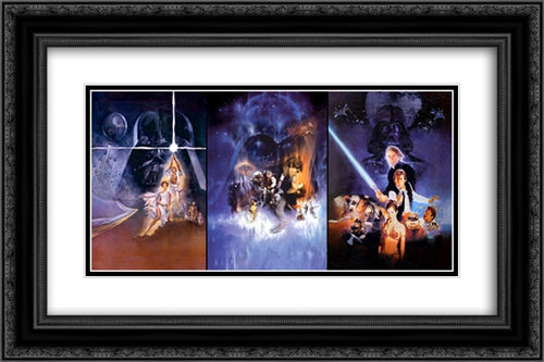 Star Wars Trilogy 24x16 Black Ornate Wood Framed Movie Poster with Double Matting