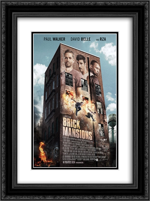 Brick Mansions 18x24 Black Ornate Wood Framed Movie Poster with Double Matting