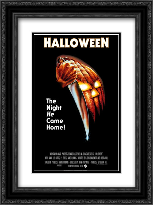 Halloween 18x24 Black Ornate Wood Framed Movie Poster with Double Matting