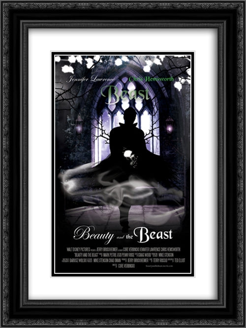 Beauty and the Beast 18x24 Black Ornate Wood Framed Movie Poster with Double Matting